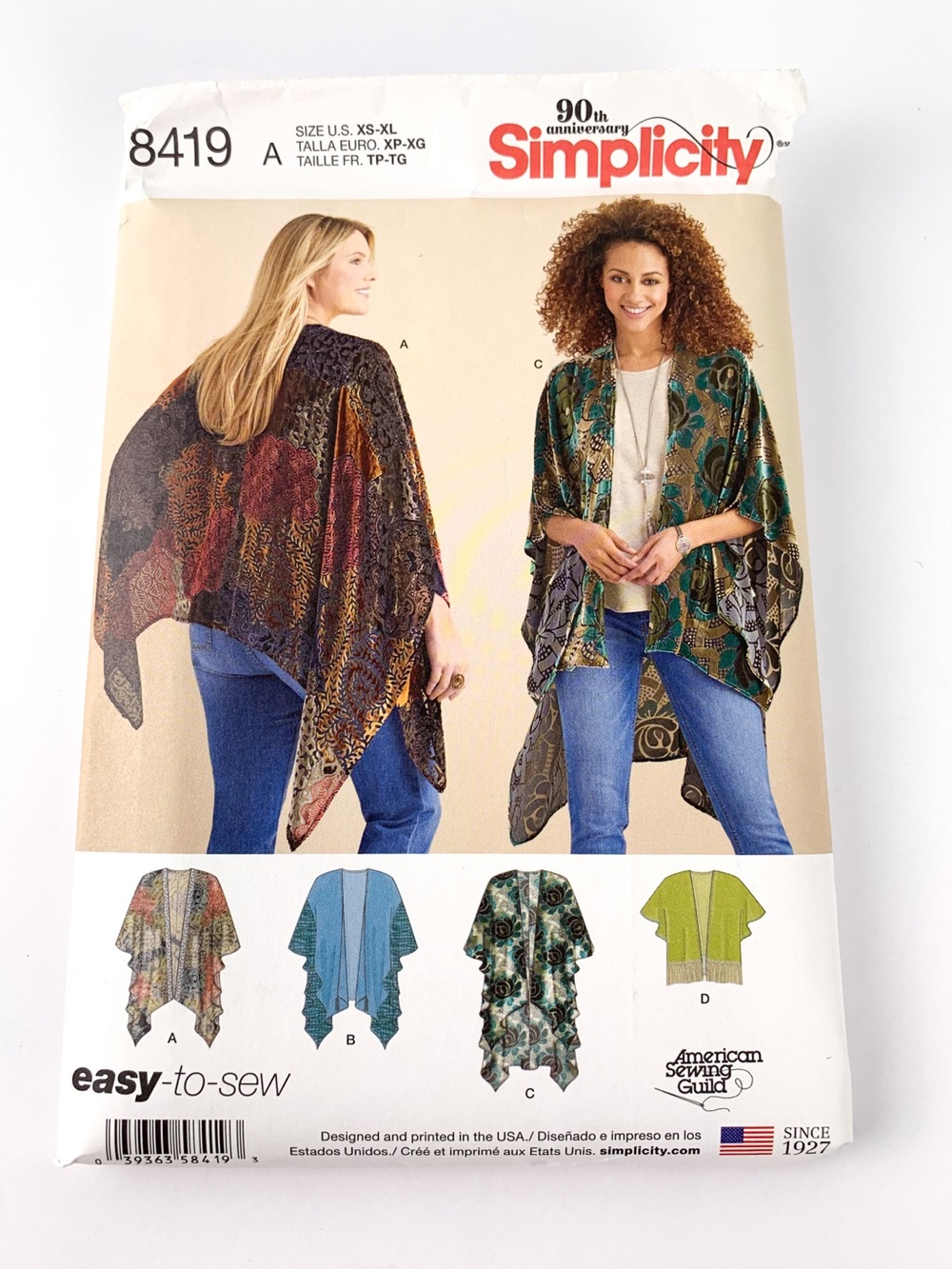 Uncut Simplicity 8419 sewing pattern for misses' kimono style wrap sizes XS-XL